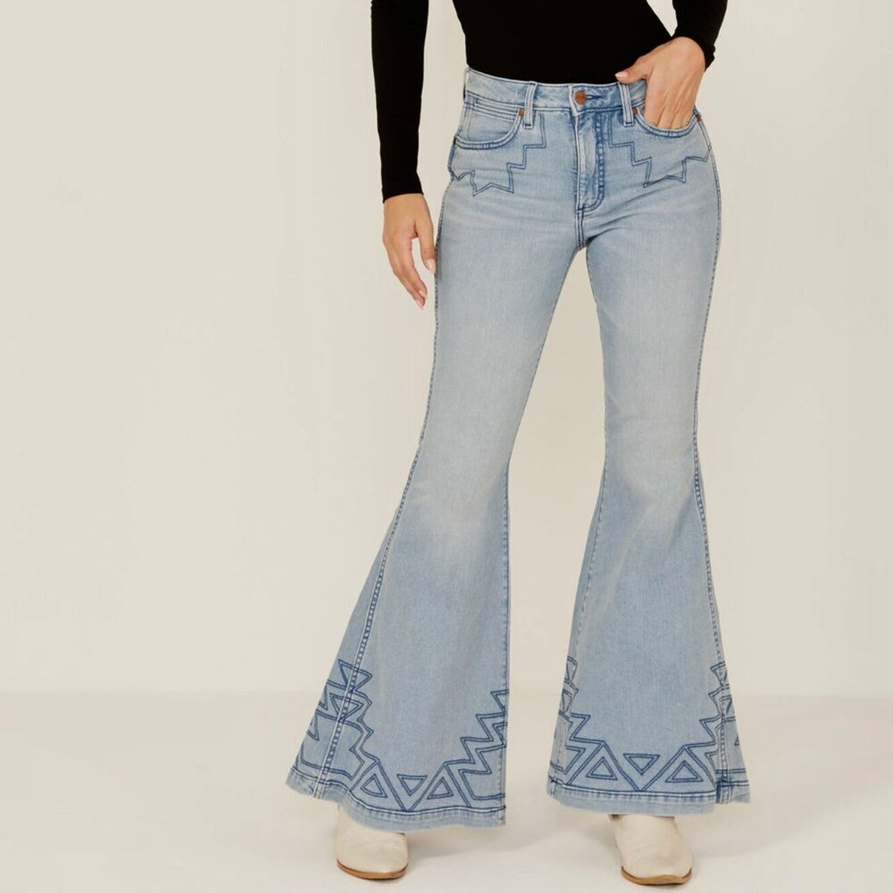 Wrangler Retro Embroidered High Rise Flare Jeans - Picture 5 of 9